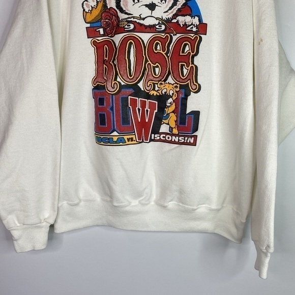 Vintage Hanes UW Badgers Rose Bowl 1994 White Crewneck Sweatshirt XL - Picture 3 of 10